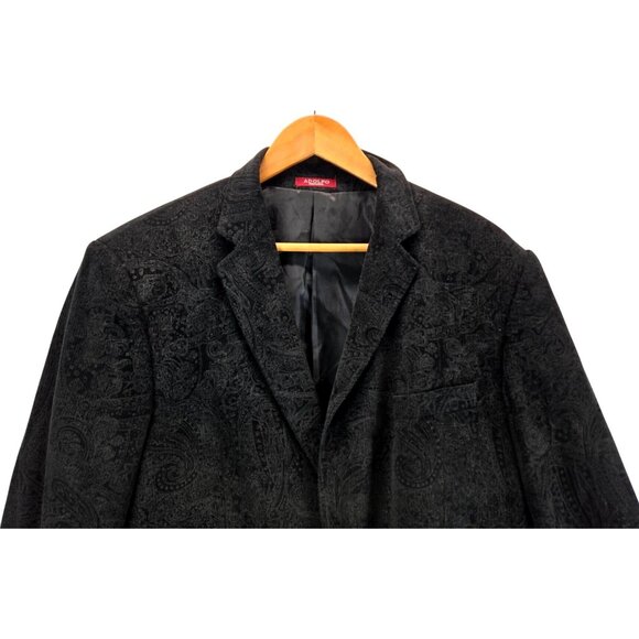 Adolfo Mens Corduroy Sport Coat Black Paisley Blazer 44R Tailored Lined Cotton - Picture 4 of 16